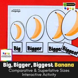 Big, Bigger, Biggest Banana Matching Activity, Put the Bananas in Size Order then Label! Autism, Speech Therapy PDF Printable