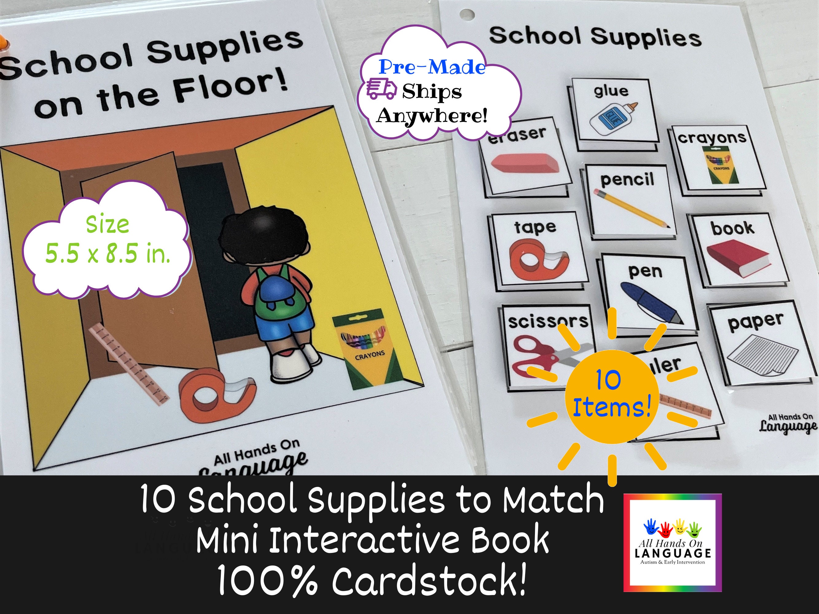 Pre Made School Supplies on the Floor Interactive Book With