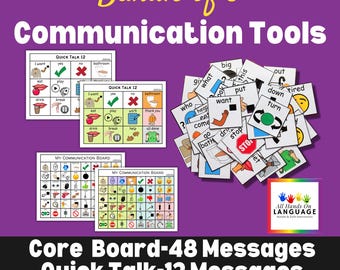 AAC Communication Board Bundle: Core Vocabulary Cue Cards & Boards (PDF Printable)