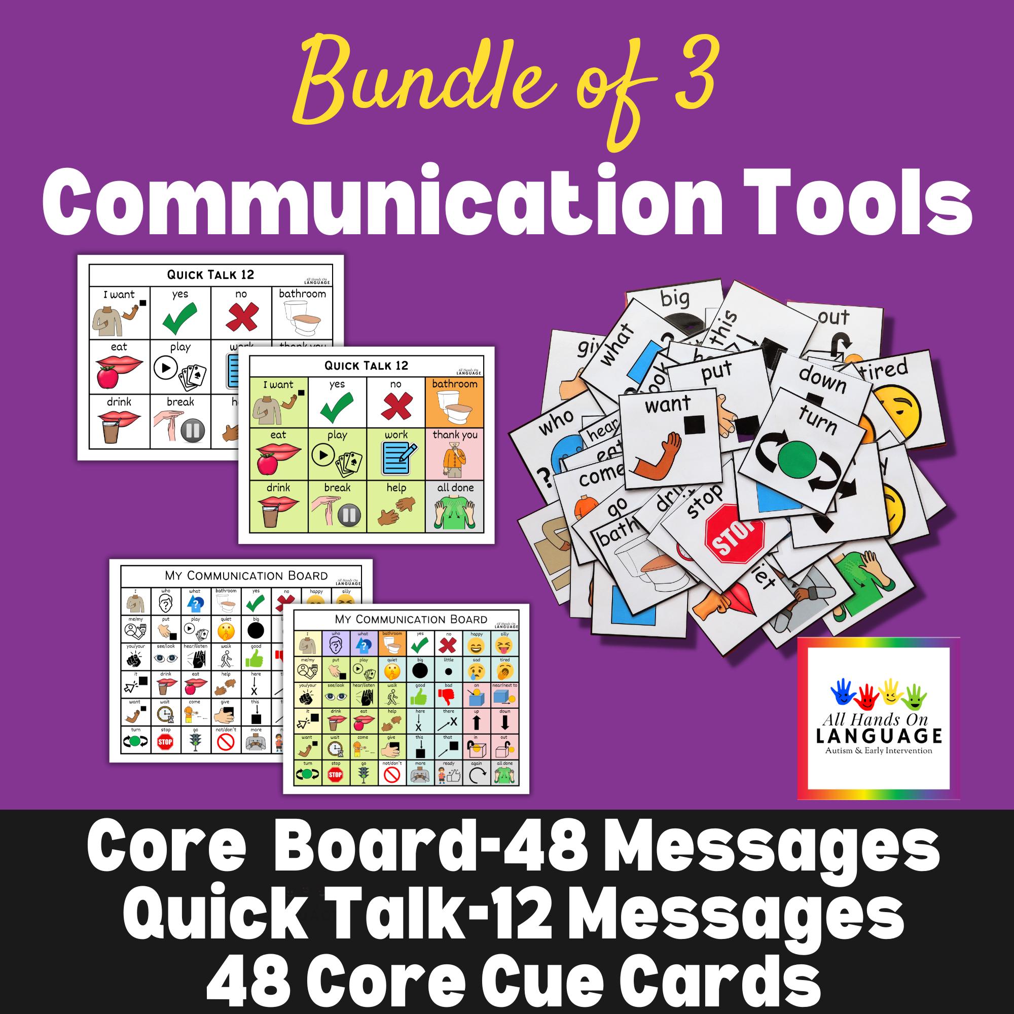 AAC Communication Board Bundle: Core Vocabulary Cue Cards & Boards (PDF ...