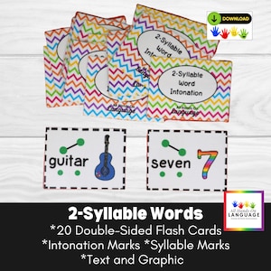 20 flashcards met woorden van 2 lettergrepen met intonatie, afbeeldingen en tekst, apraxie, logopedie, stotteren, autisme afdrukbare pdf
