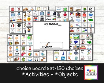 Choice Board with 150 Activity and Object Choice Cards, "My Choices" DIY Autism Visual Strategy, PDF Printable