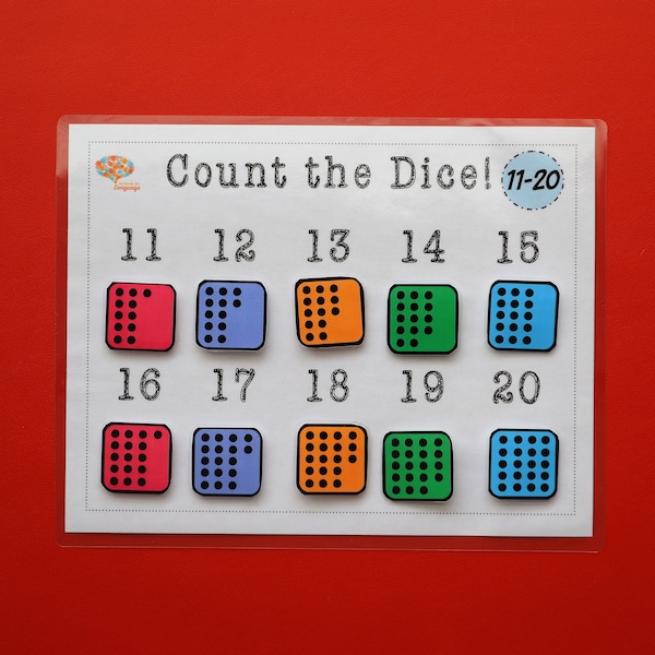 Dice Numbers 11-20 Count and Match Activity, Count Dots and Match to the Number, Pattern Recognition PDF Printable