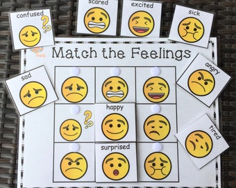 Match the Feelings Activity, 9 Labeled Emojis to Match, Learn Emotions, Autism and Preschool PDF Printable