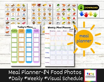 Interactive Meal Planner Kit, 84 Foods with Weekly Planning Board and Daily Menu Board, Autism Visual Schedule Printable PDF