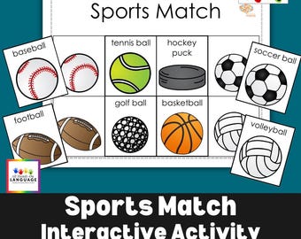 Matchingspel sportbal: autisme en voorschoolse activiteiten (afdrukbaar pdf-bestand)