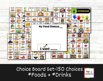 Choice Board with 150 Food and Drink Photograph Choice Cards, "My Food Choices" DIY Autism Visual Strategy, PDF Printable