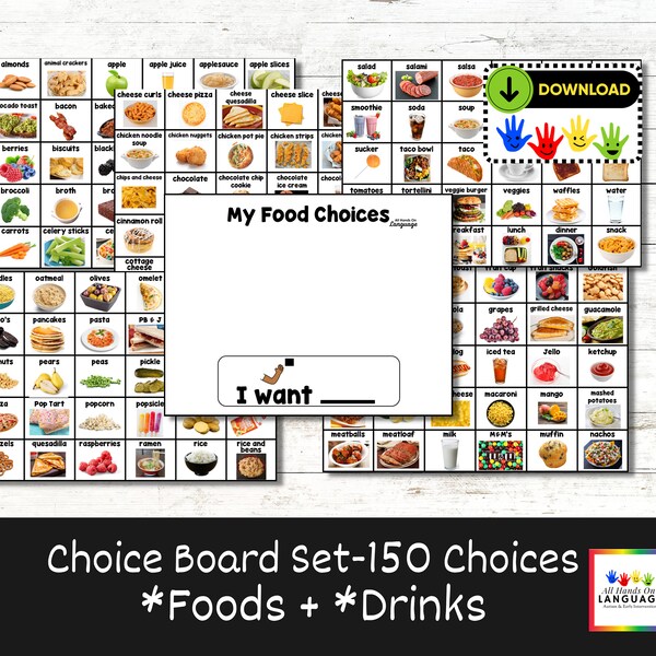Choice Board with 150 Food and Drink Photograph Choice Cards, "My Food Choices" DIY Autism Visual Strategy, PDF Printable