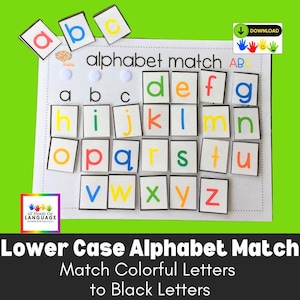 Actividad de emparejamiento del alfabeto en minúsculas: empareja las letras de colores con las letras negras, PDF imprimible