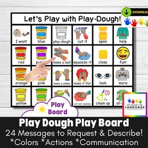 Play Dough Communication Board, Aided Language, AAC, ASL, Non Verbal, Pre Verbal Autism, Preschool, Speech Delay, PDF Printable