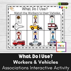 Was benutze ich? Interaktive Aktivität, Autismus und Logopädie der Workers and Cars Association, druckbare PDF-Datei