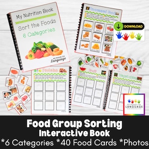 Mon livre interactif sur la nutrition, triez 54 fiches photos d'aliments en 6 groupes d'aliments, informations sur les aliments, éducation à la santé, PDF imprimable