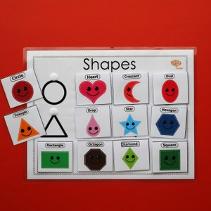 Shape Match 12 Activity, Match Labeled Colorful Shapes with Faces to Shape Outline, Autism Game PDF Printable
