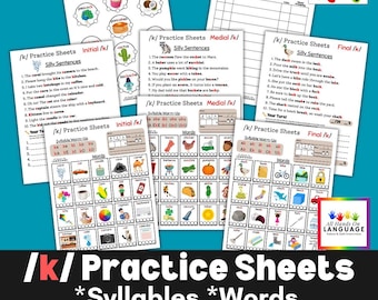 k/ Articulation Practice Sheets - Speech Therapy Materials (PDF Printable)