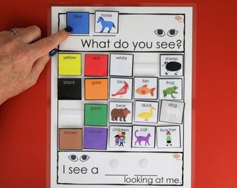 Brown Bear, Brown Bear Story Companion, Colors and Animals on a Choice Board with Sentence Prompts, PDF Printable