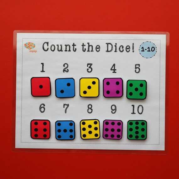 digital dice numbers 1 10 count and match activity count dots etsy