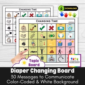 Diaper Changing Communication Board, 30 Messages, Aided-Language, AAC, Non Verbal, Pre Verbal, Limited Verbal, Autism, PDF Printable