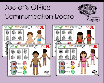 Doctor's Office Simple Communication Board to Express Emotions + Pain Scale, 4 Varieties, Non Verbal, Pre Verbal, ESOL, Autism PDF Printable