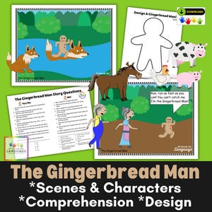 Gingerbread Man Story Companion: Character Cutouts & Backgrounds Plus Comprehension (Printable PDF)