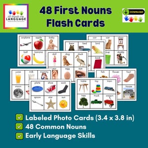 48 fotokort med första substantiv: Tidig inlärning (PDF utskrivbar)