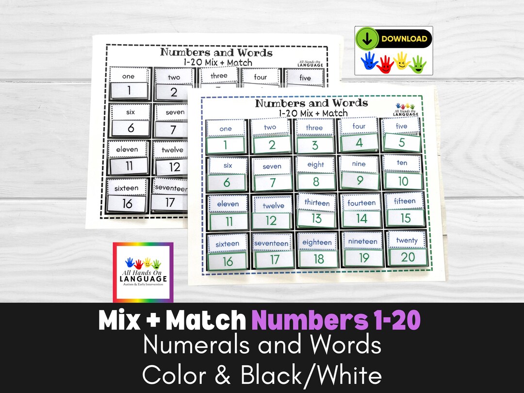 Numbers 1-20 Matching Game: Numerals and Words (PDF Printable, 2 ...