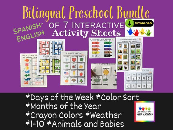 Spanish Days of the Week Pocket Chart Cards and Worksheets Español Dark  Purple