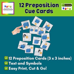 Preposition Cue Cards: Speech Therapy Visuals (PDF Printable)