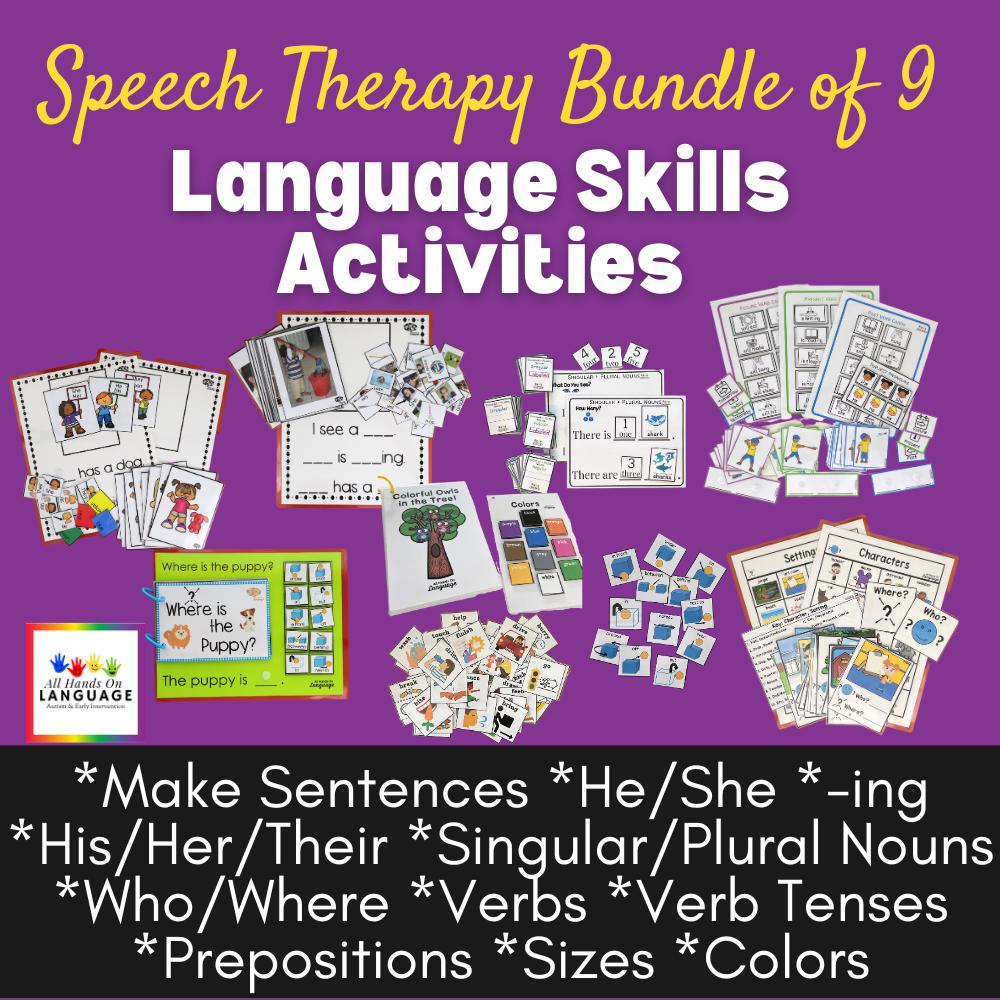 Big BUNDLE of 9 Language Activities for Autism, SLP Toolkit: Pronouns, Verbs, Prepositions, Sentences + More! ASD, Speech Therapy Materials