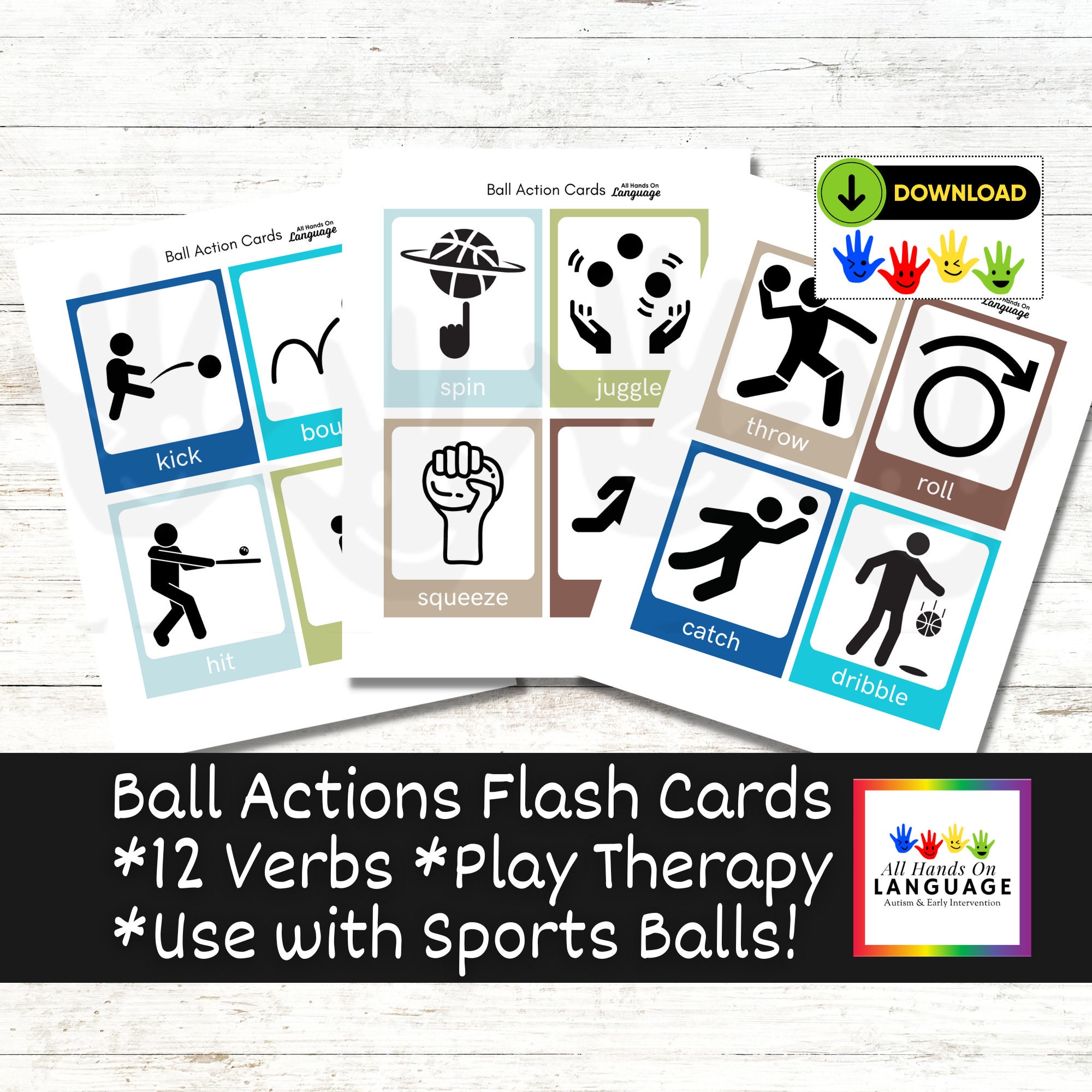 Ball Actions Flash Cards 12 Verbs to Learn With Sports Balls - Etsy
