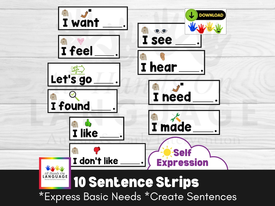 10 Sentence Strips to Express Basic Needs and Create Simple Sentences ...