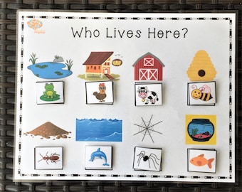 Animals and Homes Matching Activity, Who Lives Here?  Associations, Autism PDF Printable