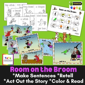 Room on the Broom Story Companion Set: Sequencing, Sentence Building & Coloring (PDF Printable)