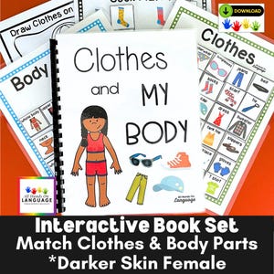 Clothes & Body Parts Interactive Book: Darker Skin Female, Autism Learning (PDF Printable)