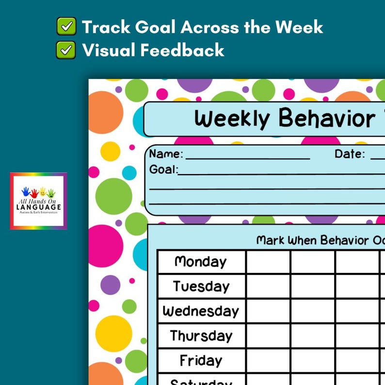 Weekly Behavior Tracker: Autism Visual Strategy, Measurable Goals (PDF ...