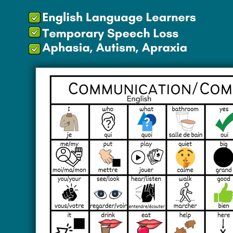 Bilingual French English Communication Board: AAC, ESL (PDF Printable ...
