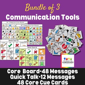 BUNDEL voor basiscommunicatie, 2 borden + 48 speelkaarten, taalhulp, OC, non-verbale autisme, afdrukbaar pdf