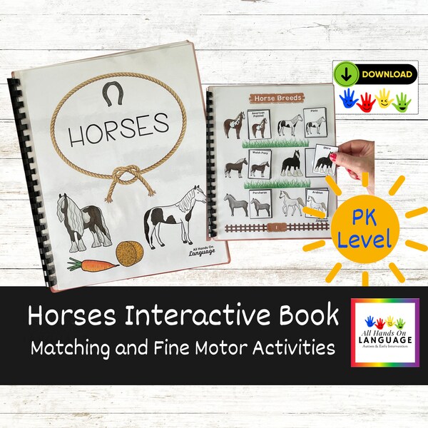 Horses Interactive Activity Book, High-Interest Topic at Preschool Level, Autism PDF Printable