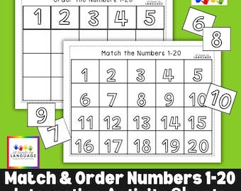 Numbers 1-20 Match Number to Number Plus Ordering! Interactive Activity, Reduced Visual Stimuli, Autism and Preschool, PDF Printable