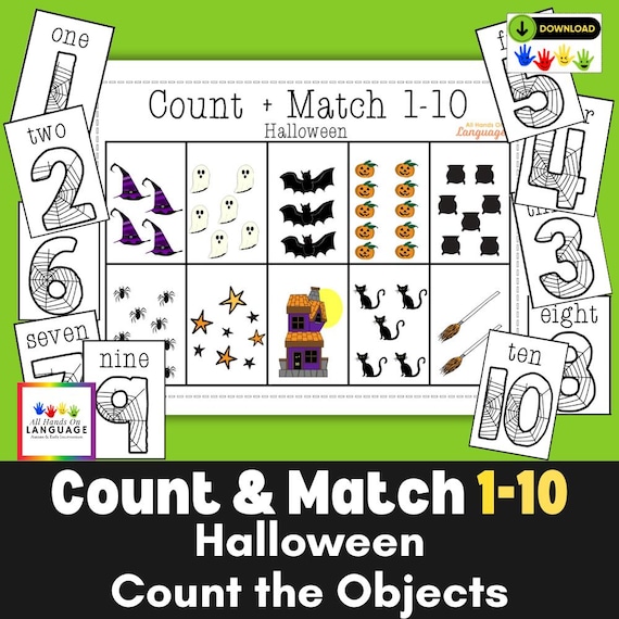 Halloween Numbers 1-10 Count and Match Interactive Activity, Autism and Preschool, PDF Printable