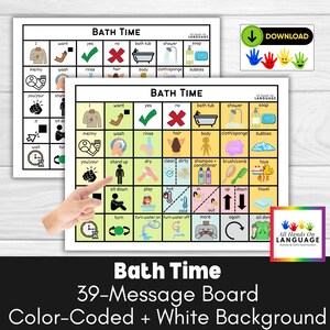 Bath Time Communication Board, Aided Language, AAC, ASL, Non Verbal, Pre Verbal Autism, Preschool, Speech Delay, PDF Printable
