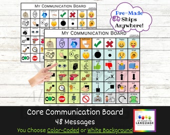 Pre-Made Core Communication Board-48, Aided-Language, AAC, Non Verbal, Pre Verbal, Non-Speaking, ESOL, Autism