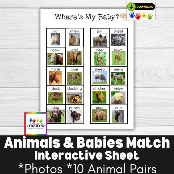 Baby Animal Matching Game: Learn Animal Names - PDF Printable