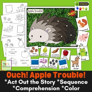 Au! Apple Trouble Story Companion: activiteitenmat egel, begrijpen en inkleuren (afdrukbaar pdf-bestand)