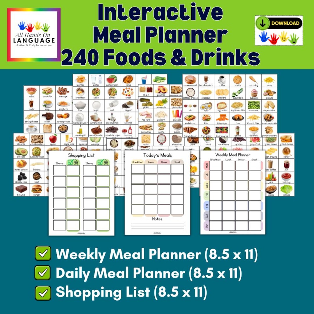 Lunch Printable Visual Interactive Meal Planner Kit: Visual Schedule With 240 Food Cards ...