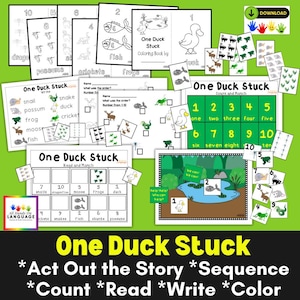 One Duck Stuck ストーリーコンパニオン：順序付け、再話、数え、読み書きのアクティビティ（PDF 印刷可能）