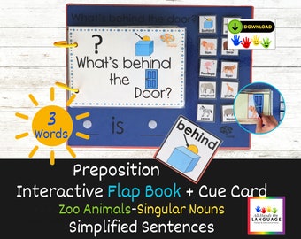 What's Behind the Door? Interactive Flap Book, Simplified Sentence, Zoo Animals, Preposition BEHIND, Autism Printable PDF