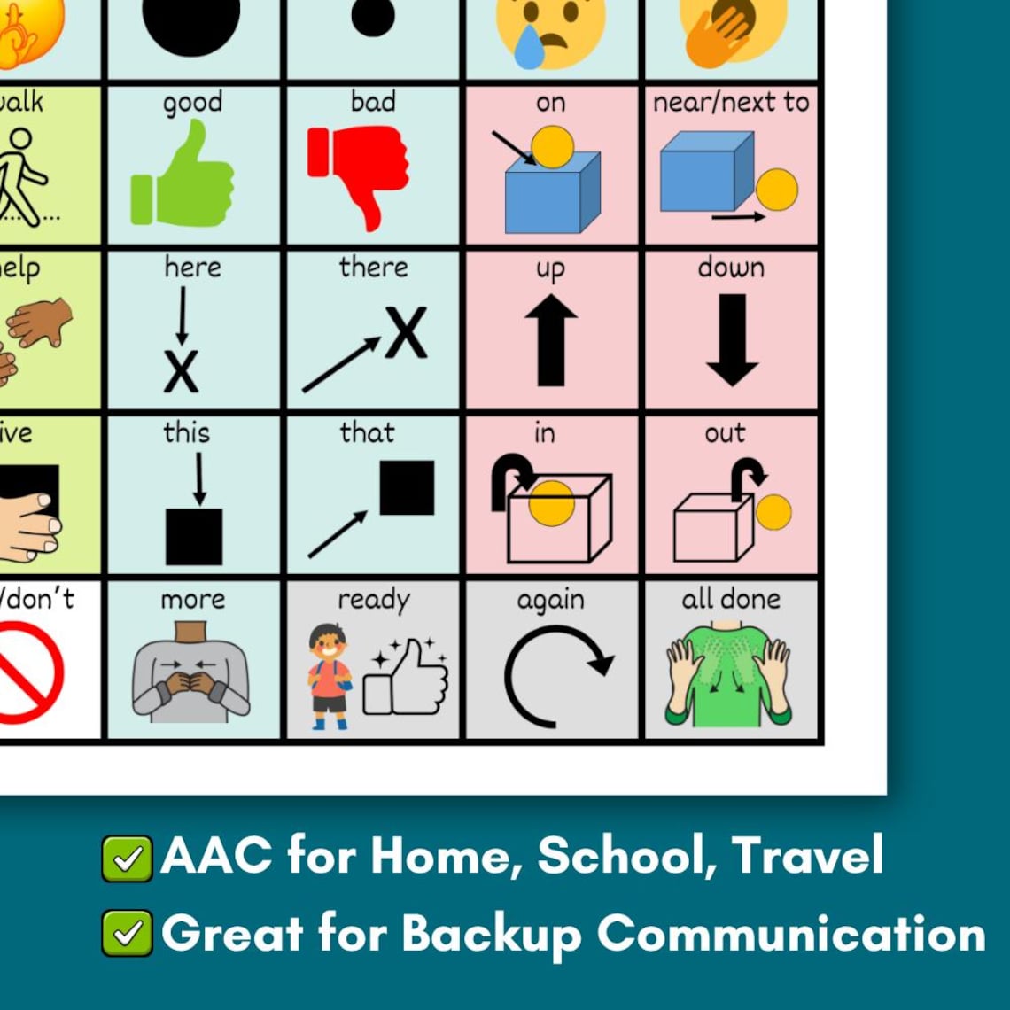 Core Communication Board: 48 Vocabulary Words, Color Coded + White ...