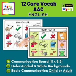 Core Communication Board: 48 Vocabulary Words, Color Coded + White