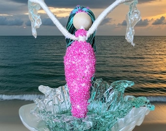 Handmade magenta mermaid fairy art doll  / one of a kind collectible mermaid figurine