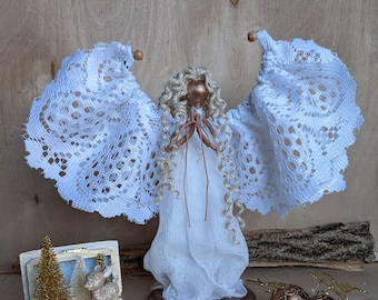 Shabby Chic gold Christmas angel / rustic angel decor